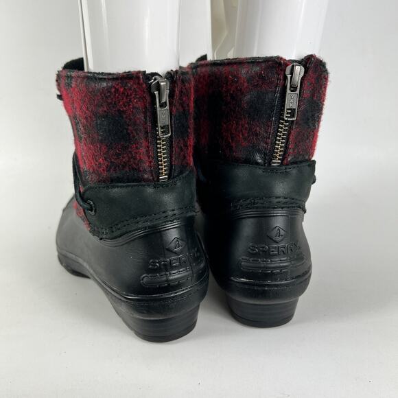 Sperry wedge duck boots women’s 6.5 black red Buffalo check fall slip on secret - Picture 7 of 11